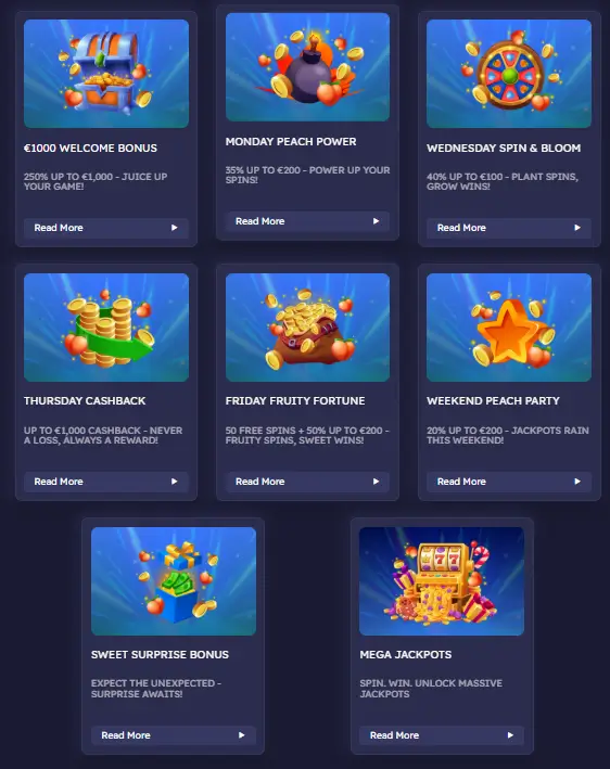Casino Peaches weekly promotions and welcome bonus offers